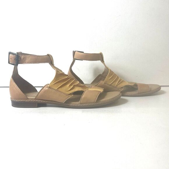 Timberland Mustard Tan Leather/Canvas Wrap Sandals Womens 8 Open Toe Ankle Strap - Picture 3 of 11
